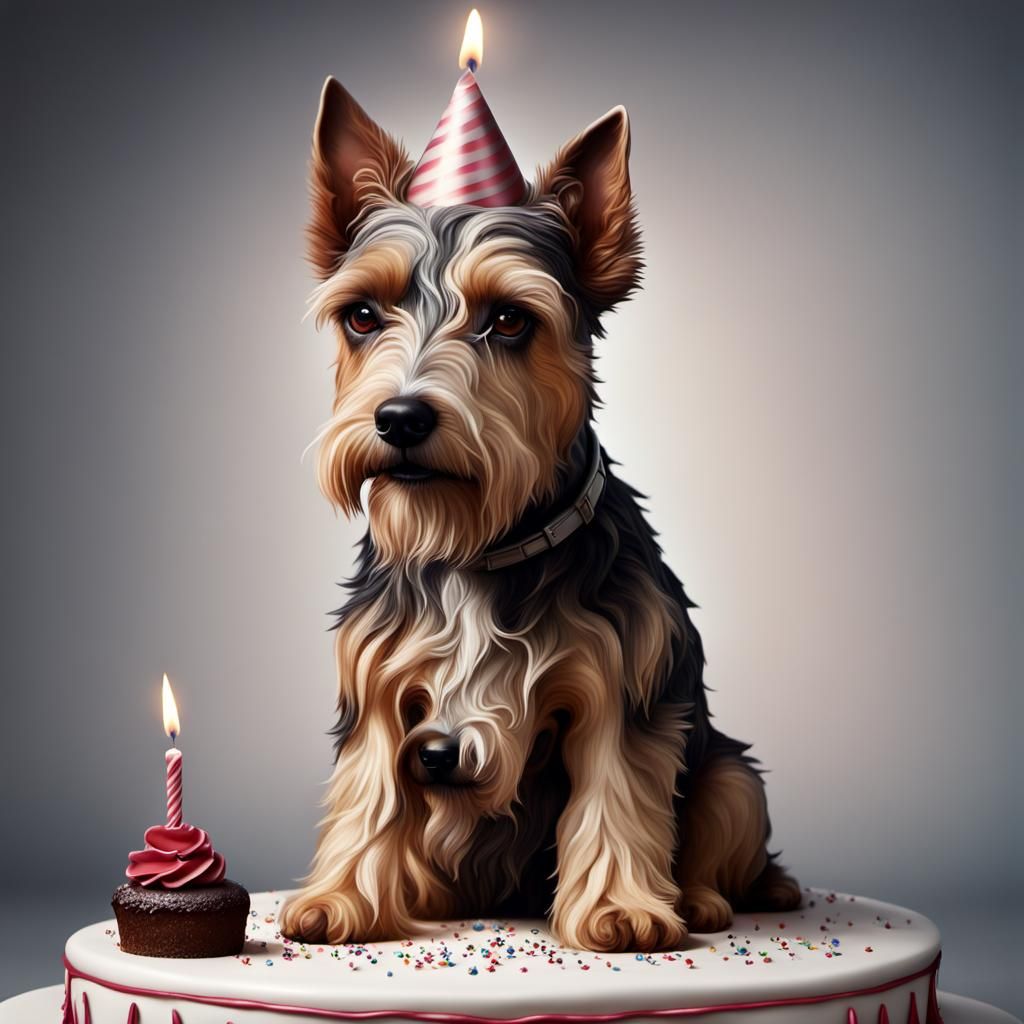 A hyper realistic image of a birthday cake in the shape of a...