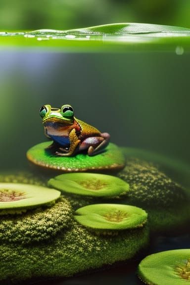 Cute Frog Frog Frog rainbow Frog jumps in waterfall waves la...