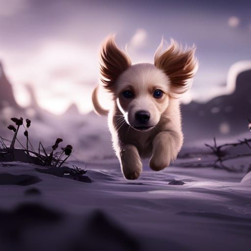 puppy running in snow