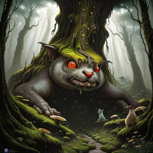 Many Large ancient weathered ugly monster stonefaced monuments in the