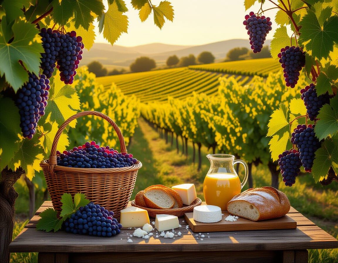 Grape harvest season. Grape harvest. Beautiful vineyards and grapes being picked into large baskets directly ...  by @Korsar