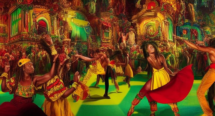 rastafari dancing, red yellow green Epic cinematic brilliant...
