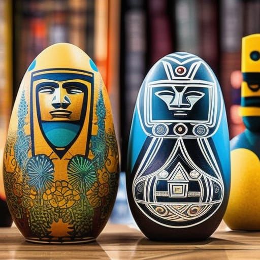 Moai statues painted on Easter eggs