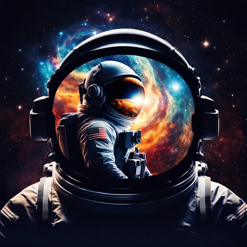 Double exposure art, A cosmic galaxy inside the silhouette o...