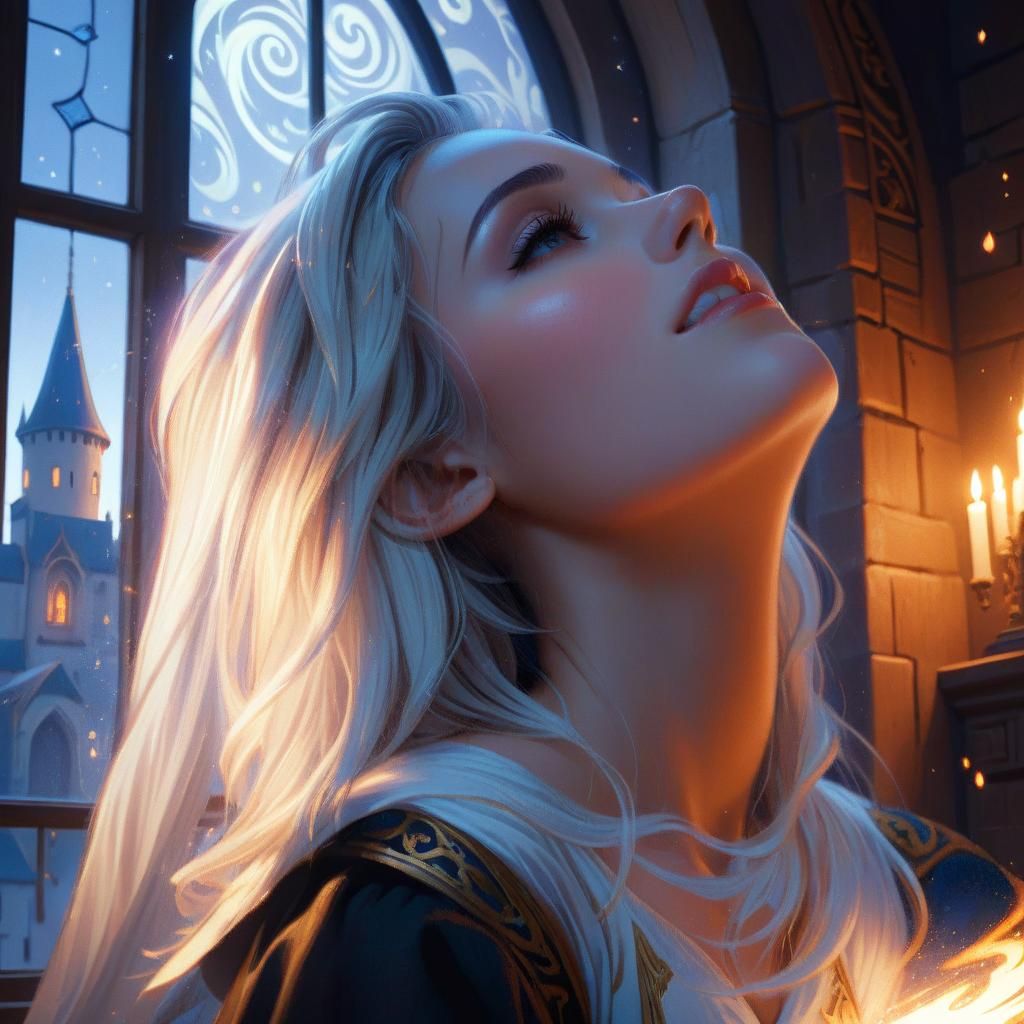 Magical Girl in Castle Bedroom at Night