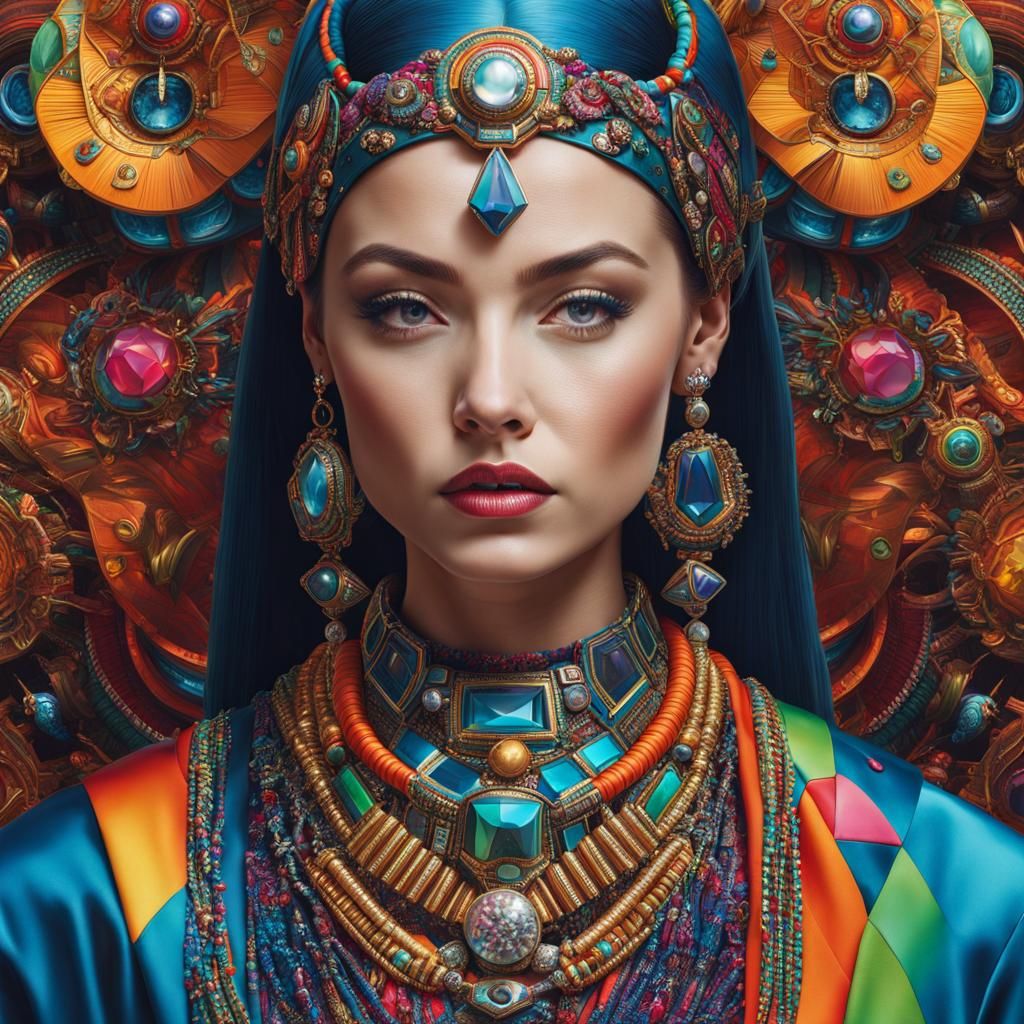 Hyperrealistic portrait of a beautiful woman wearing intrica...