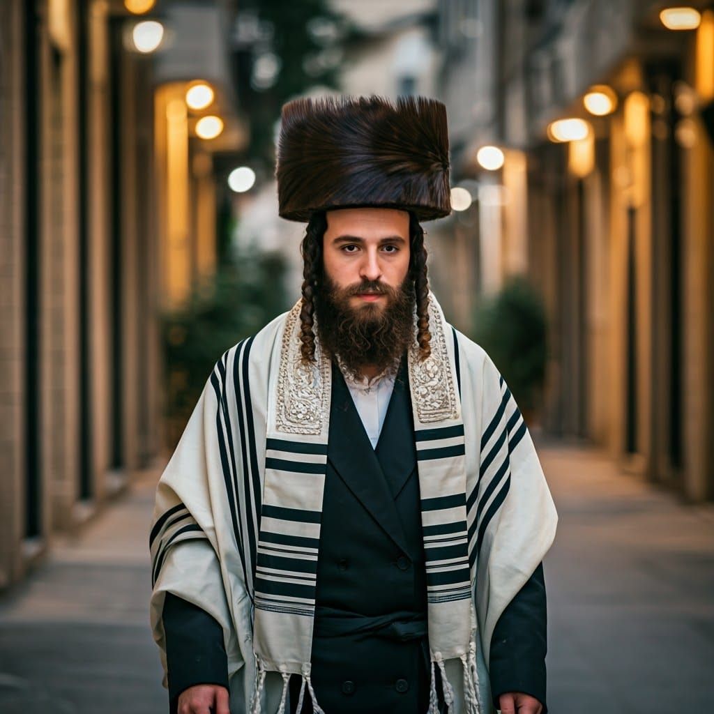 Dignified Hasidic Man Observes Shabbat Morning