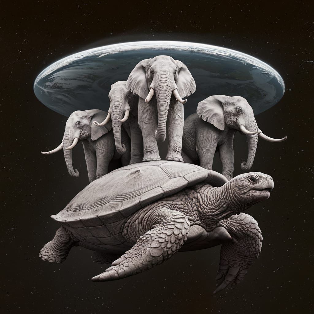 an enormous and ancient turtle, suspended in the darkness of...