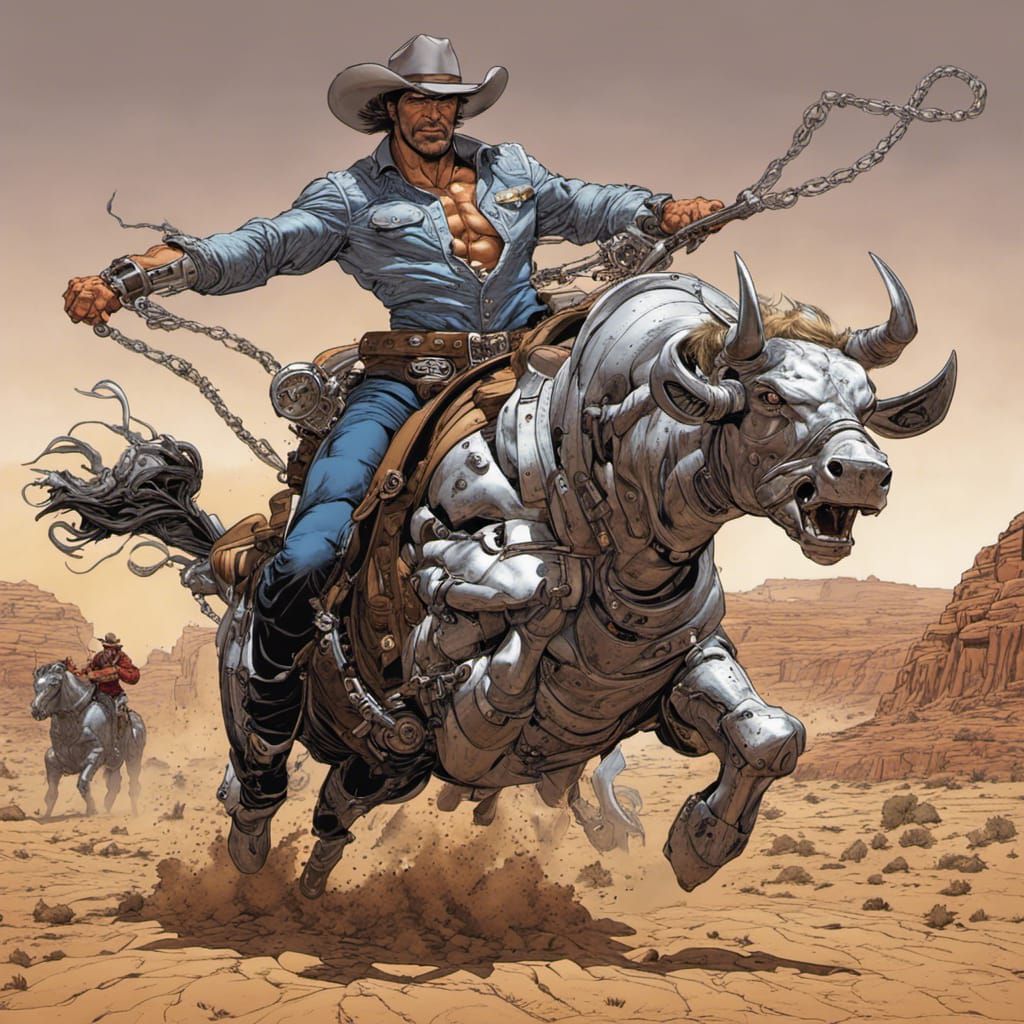 Taming a robotic bull  by @Mapleaf100color