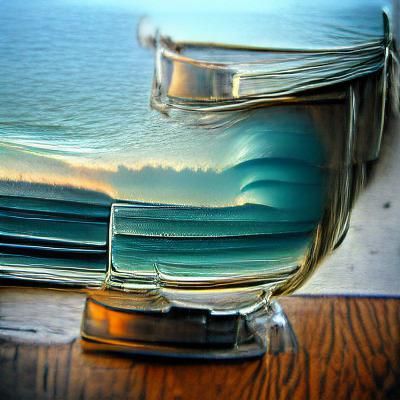 Glass half empty of cool-toned waves