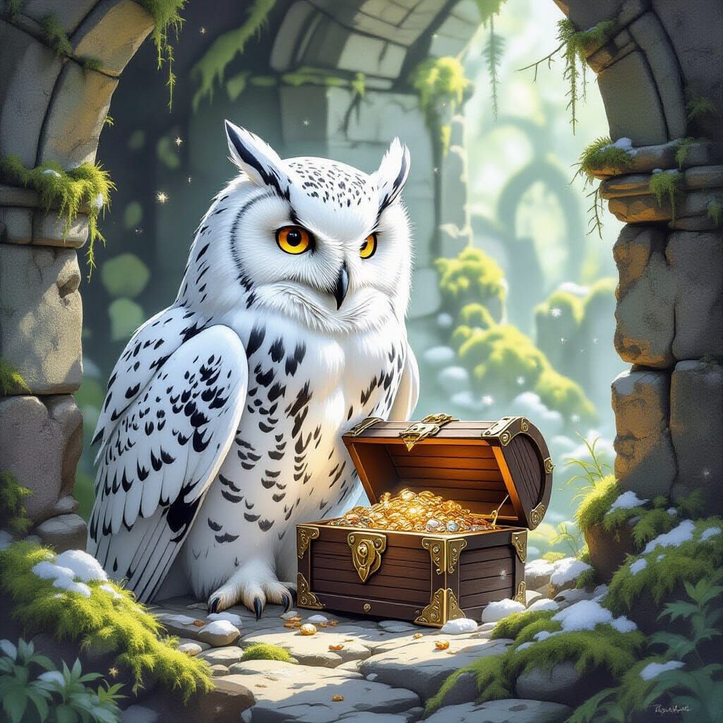 Majestic Snowy Owl Guarding Hidden Treasure