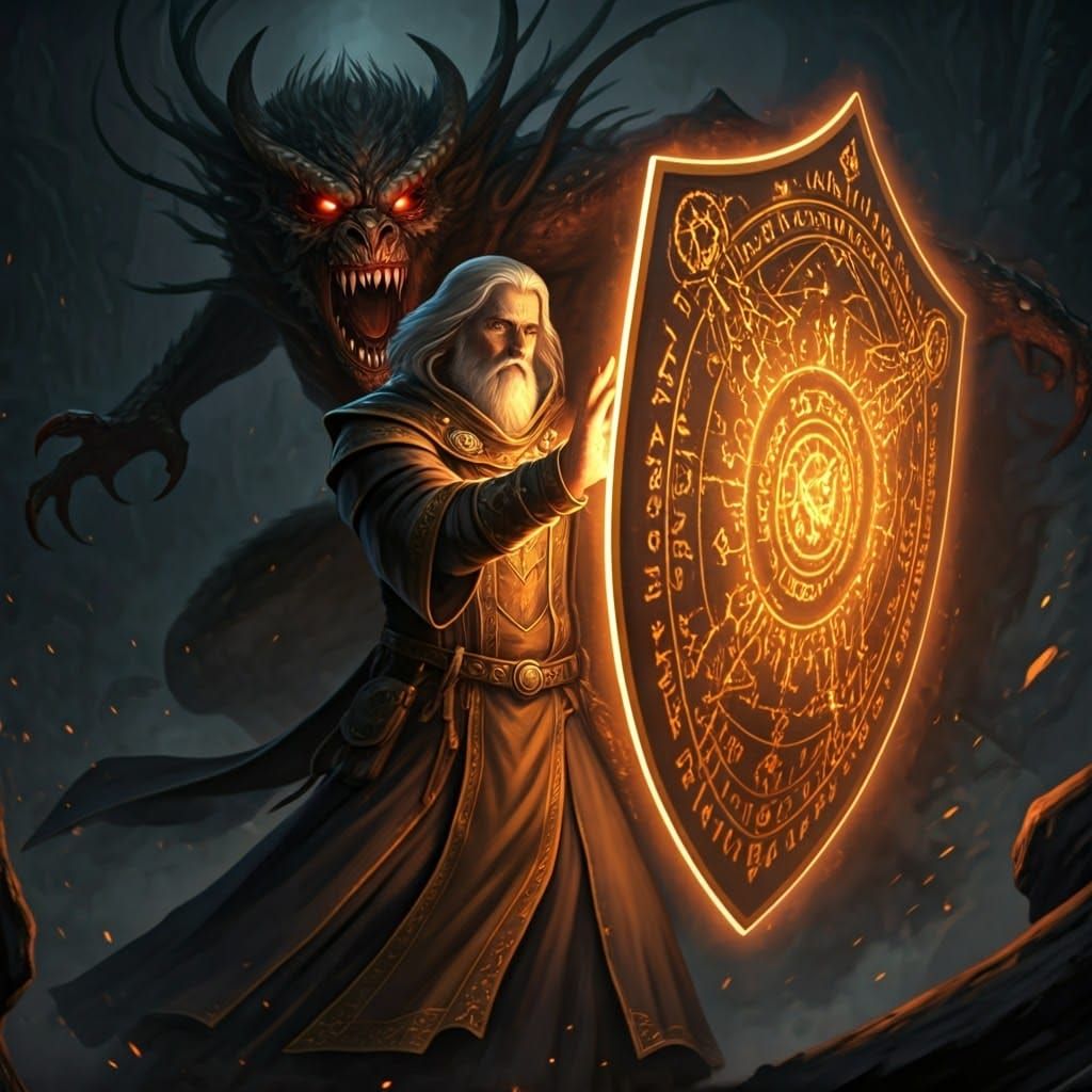 A wizard casting a shield spell   by @Vix