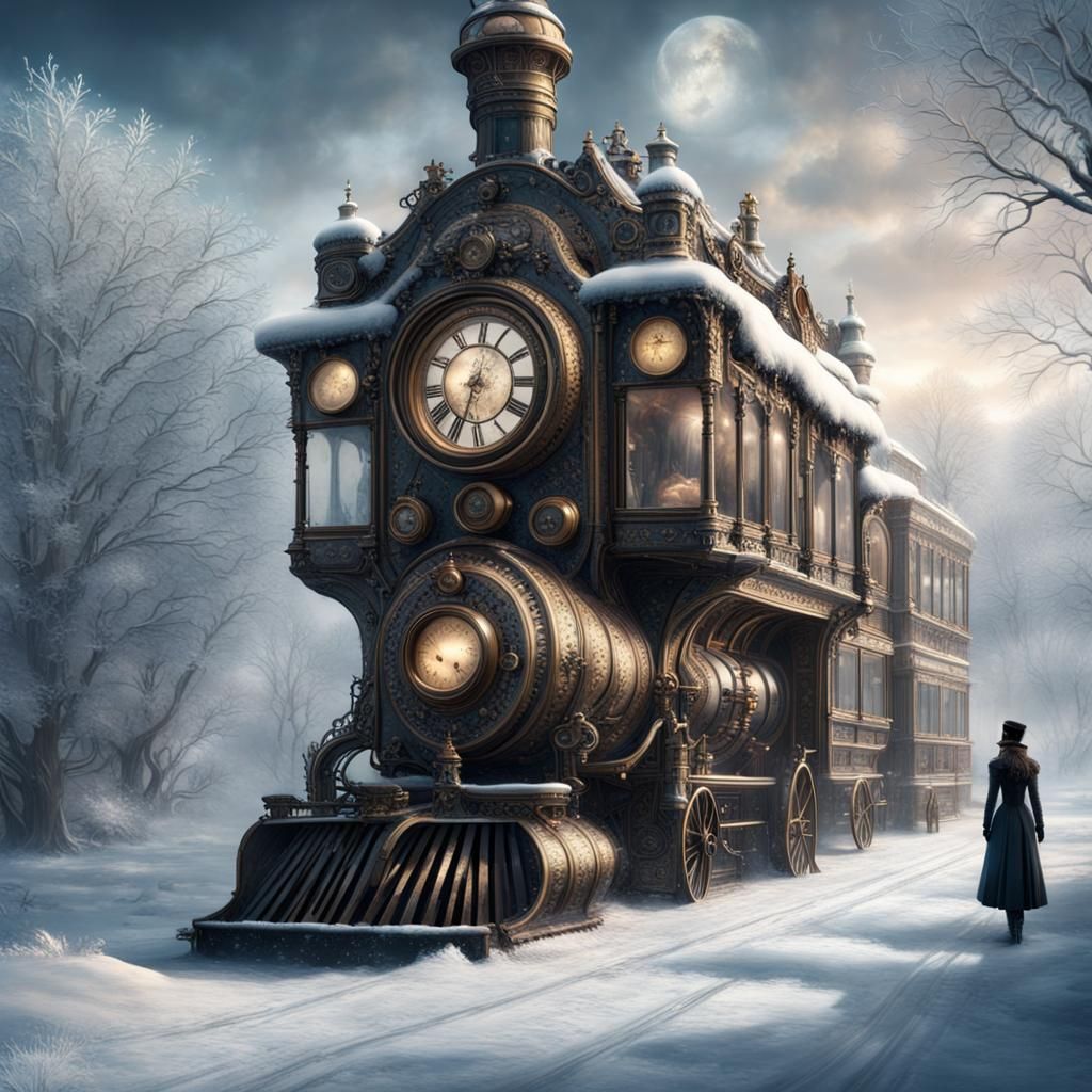 frozen world where the elegance of steampunk meets the magic of winter. Victorian-era machines steampunk ...  by @dataart