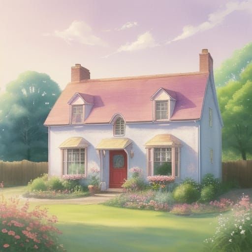Heart House in Watercolor Style