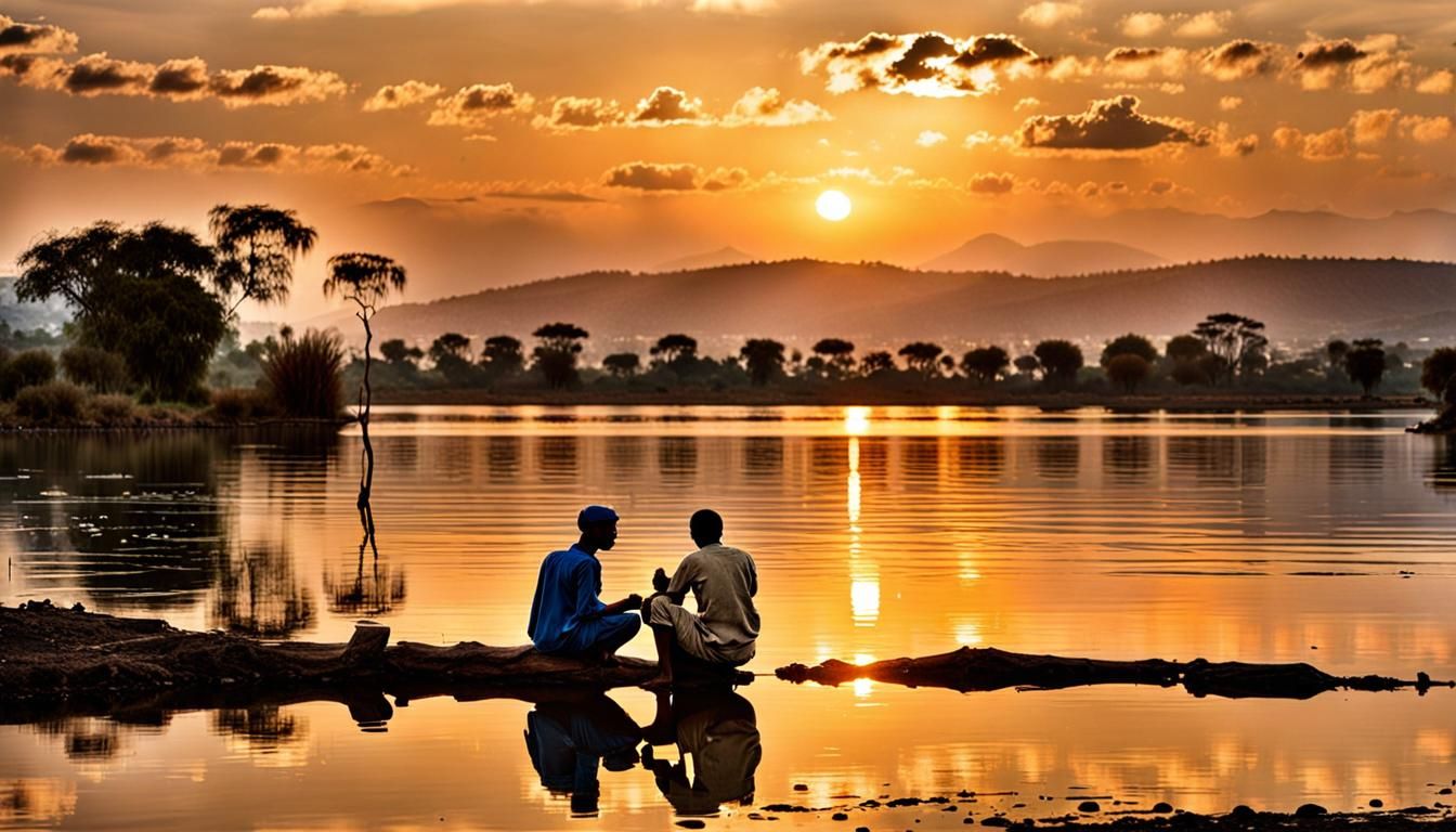 Lake Hawassa Sunset: Father and Son, Old Photo