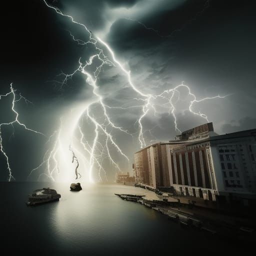 Lightning storm in a city