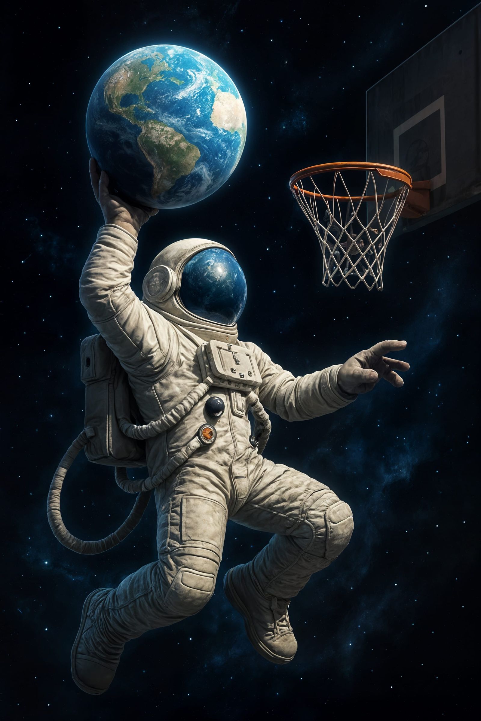 Astronaut Hook Shot in Space: Digital Art