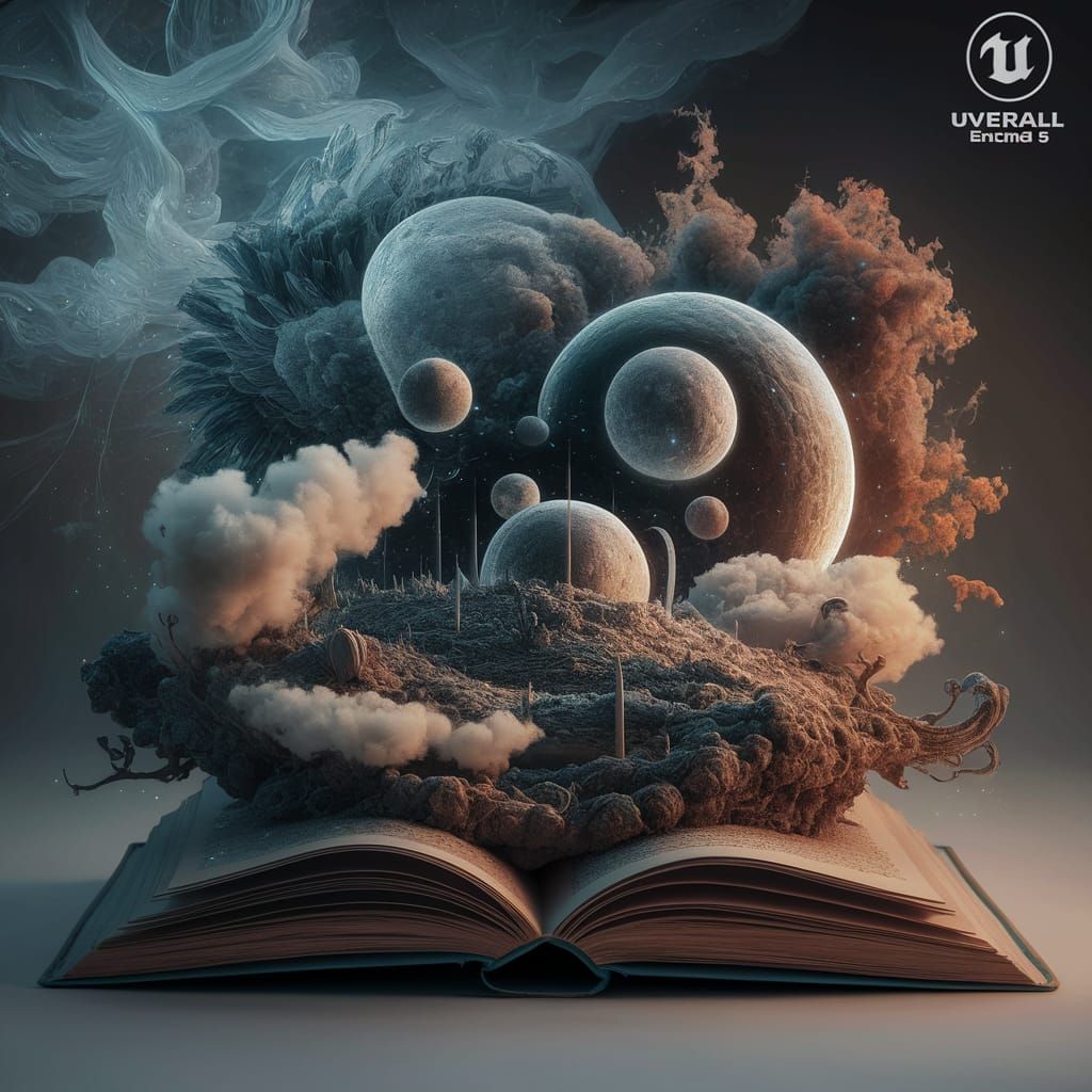Sci-Fi World Emerges from Book, Cel-Shaded Digital Art