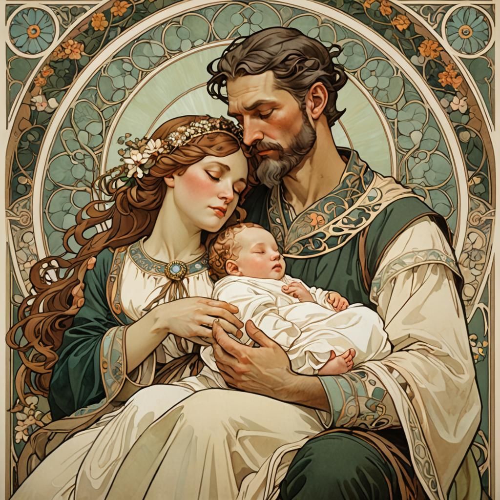 husband and wife sitting with a baby