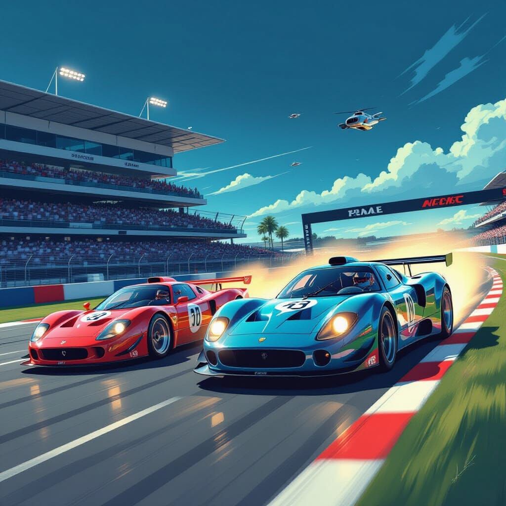 Collectible Car Overtakes Sports Cars, Futuristic Illustrati...