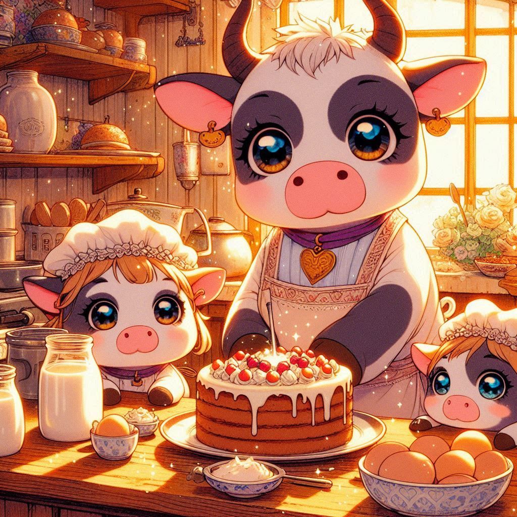 Cows Baking cake 😊❤️