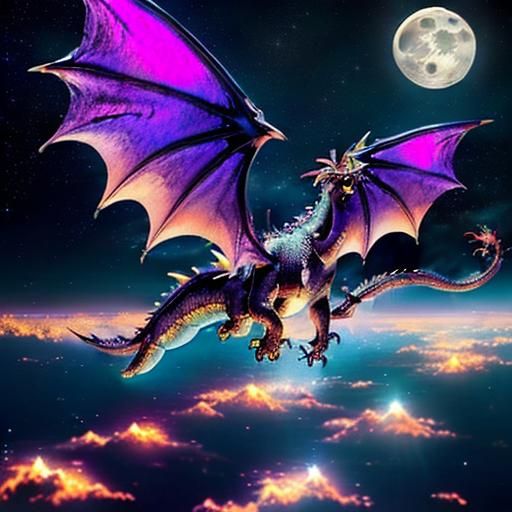 (anime Dragon flying:2) in the air under (starry night sky:1) with ...