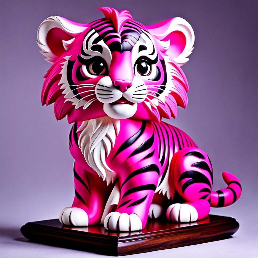 Pink Fluffy Chibi Tiger Statue in Gibbons Style