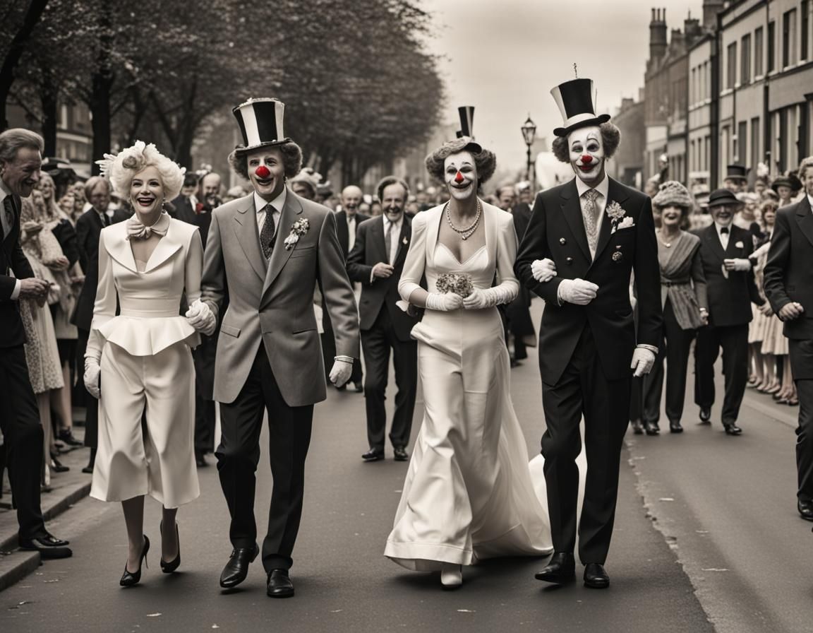 King and queen walking down the avenue, celebrating their marriage ...