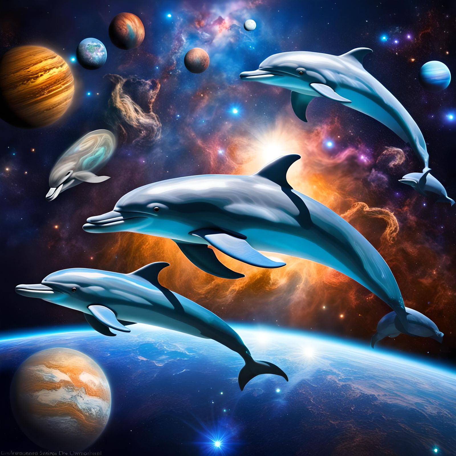 Dolphins in space - AI Generated Artwork - NightCafe Creator