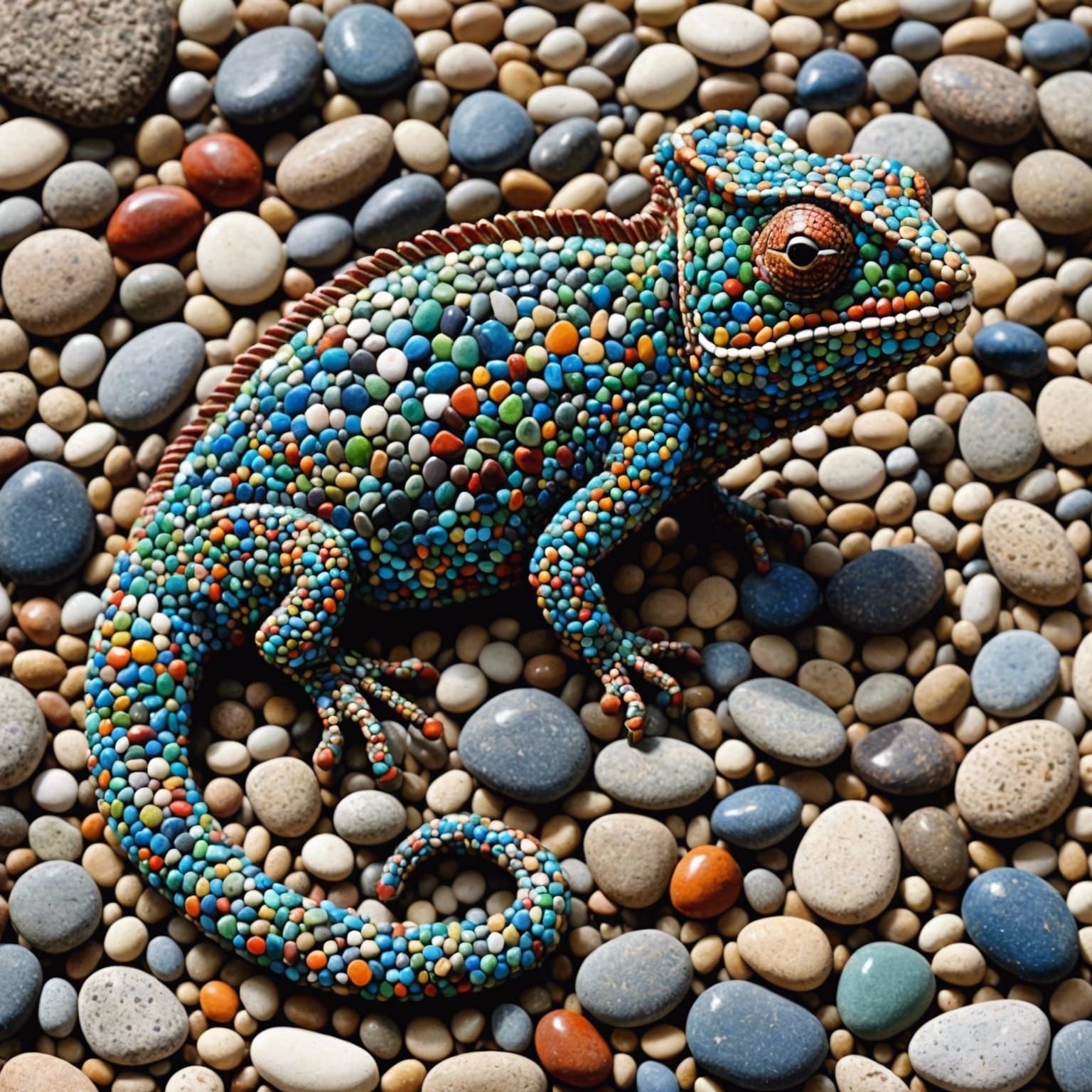 Pebble art of chameleon   by @viisipuu