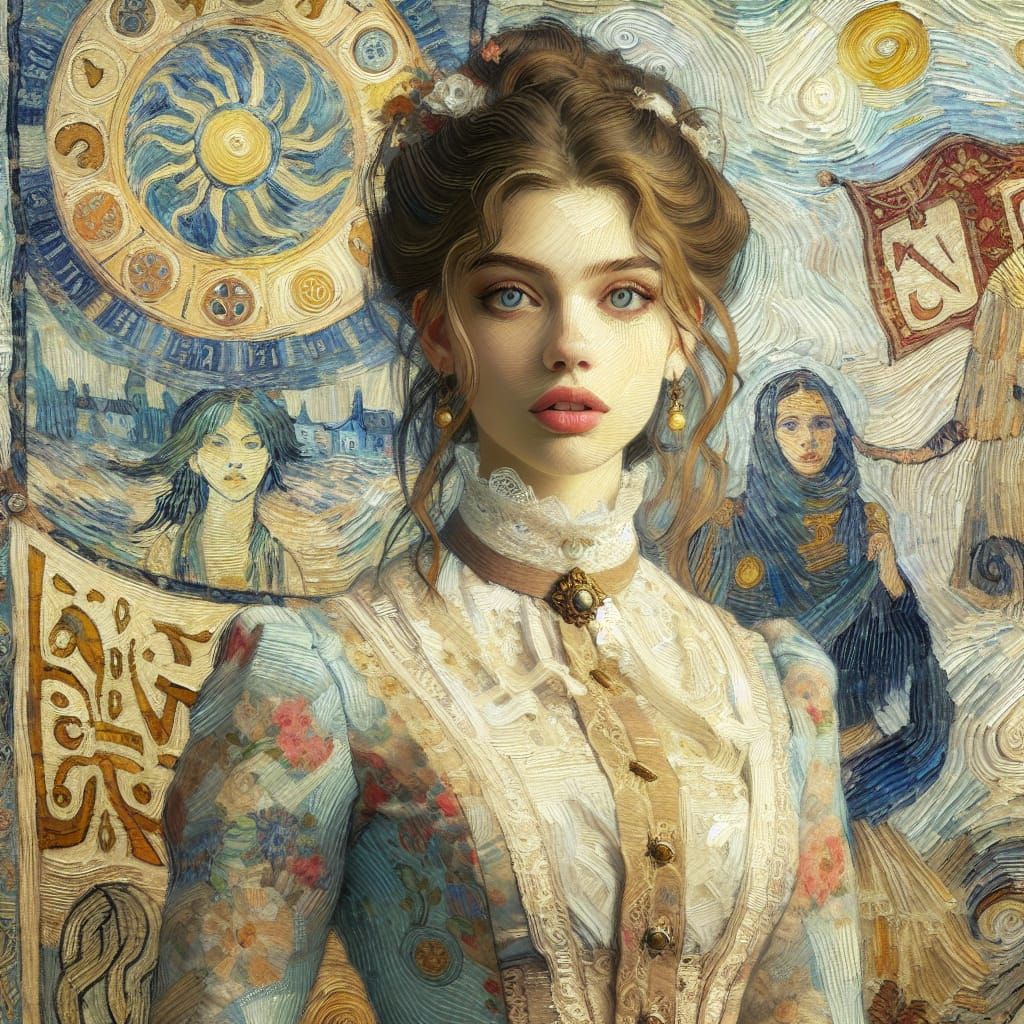 A post-impressionist impasto painting of a charming young Vi...