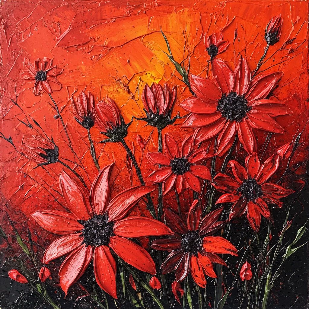 Orange coal impasto floral