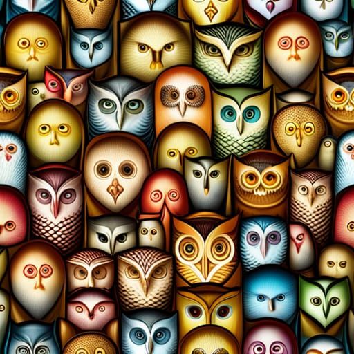 interdimensional flock of owls, colorful seamless pattern, by Naoto ...