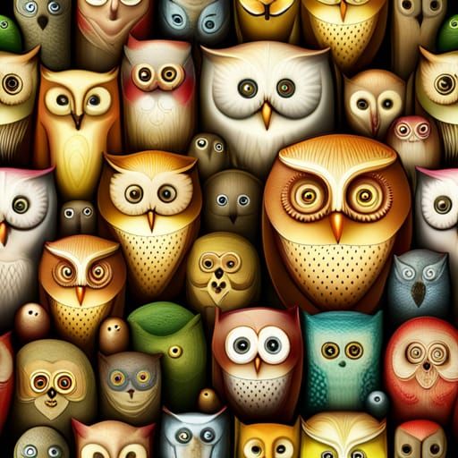 interdimensional flock of owls, colorful seamless pattern, by Naoto ...