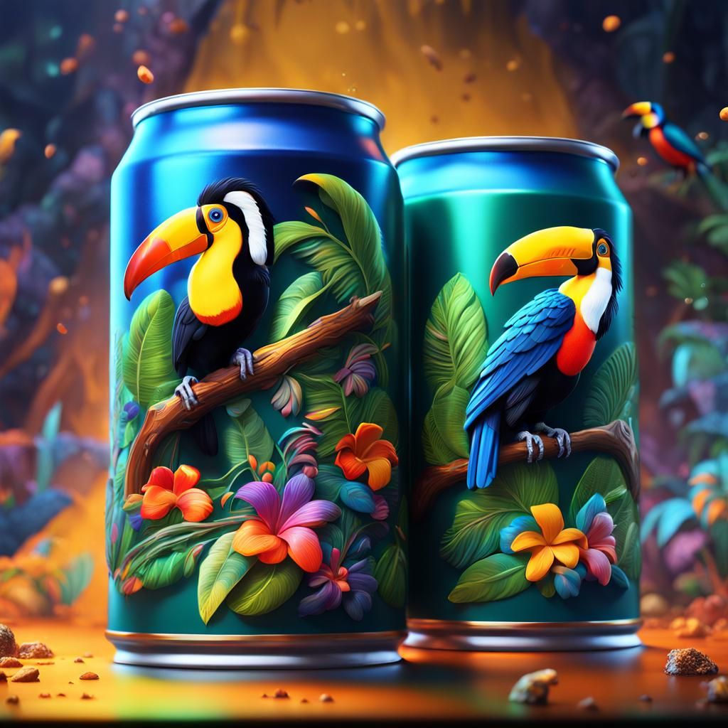 Two cans with toucans.   by @Lazy Turtle