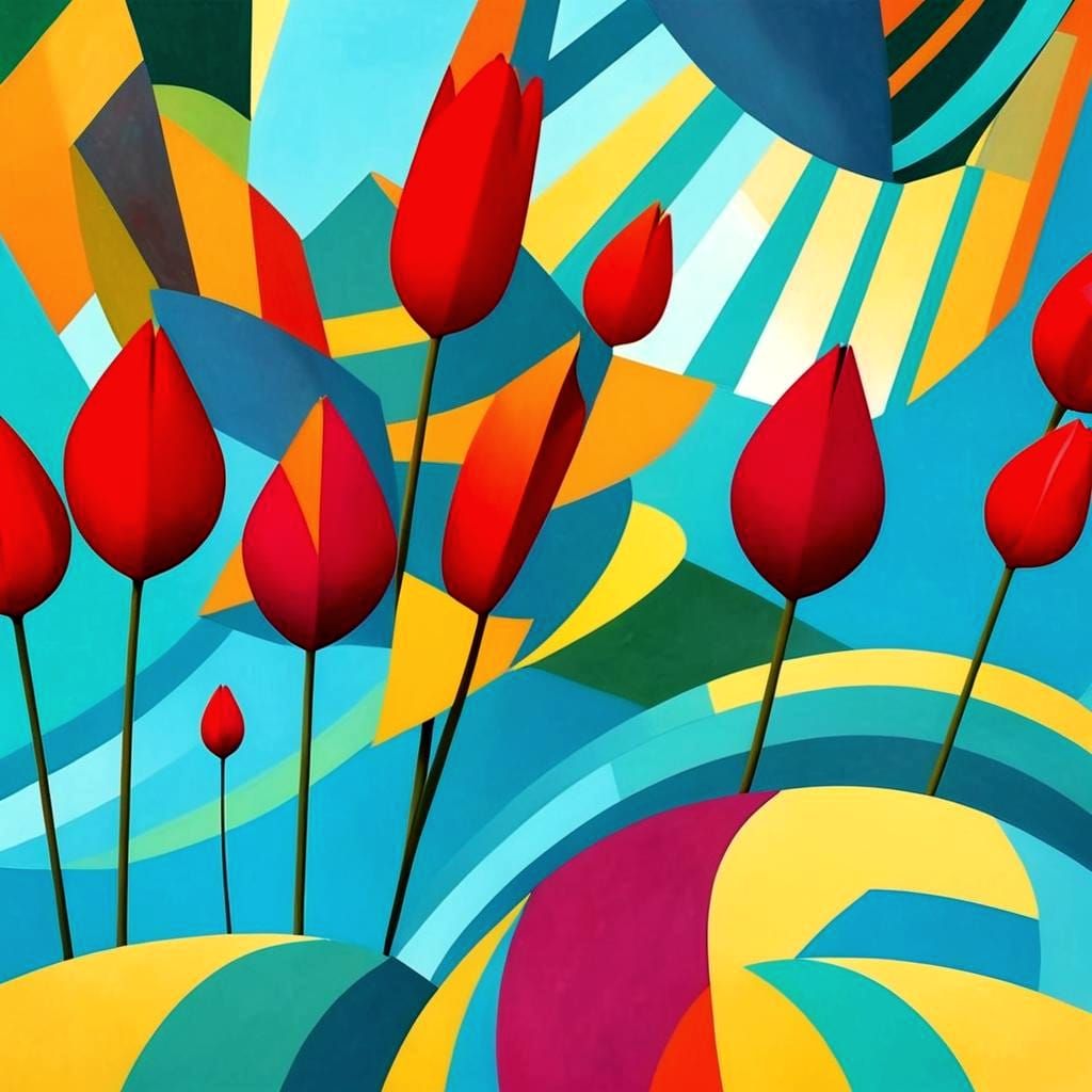 Tulips in geometric cubism style - Dreamshaper XL lightning version 