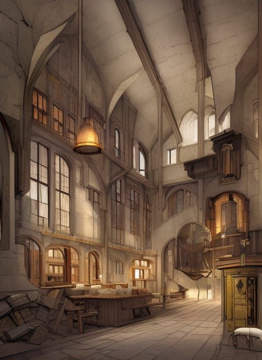 Middle Ages; Castle Clockwork of Manual Laborers, Medival Te...