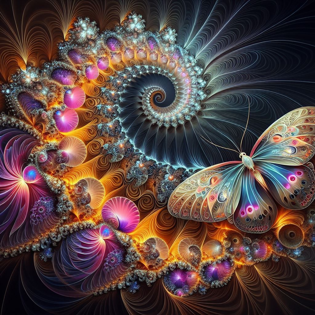 Moth on Fractal Filigree Flowers