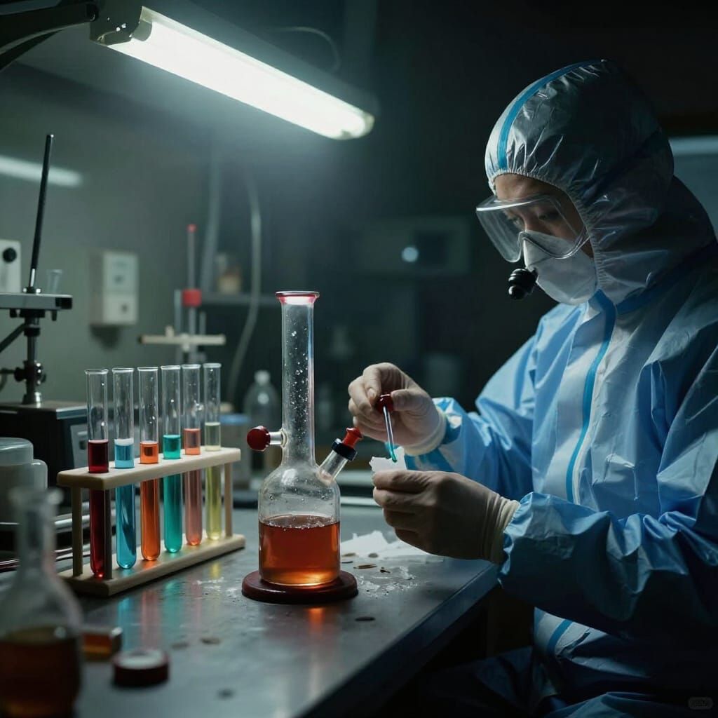 Dimly Lit Lab Scene With Hazmat Suit And Crystal Meth