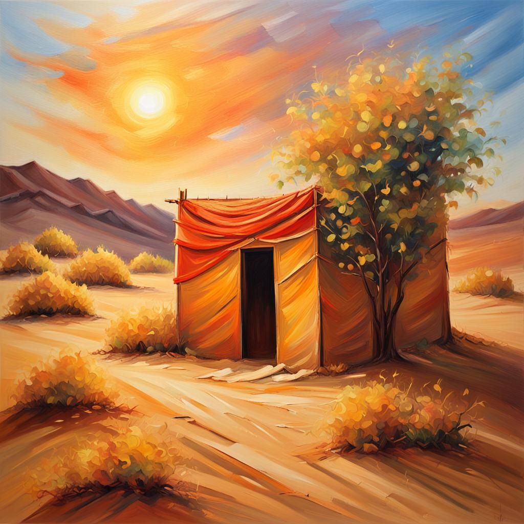Desert Sunrise Sukkah: Impressionist Oil Painting