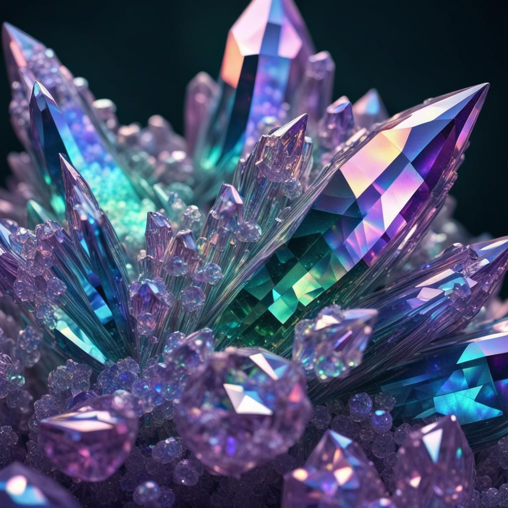 Purple holographic crystal clusters& blue holographic crystal clusters& green holographic