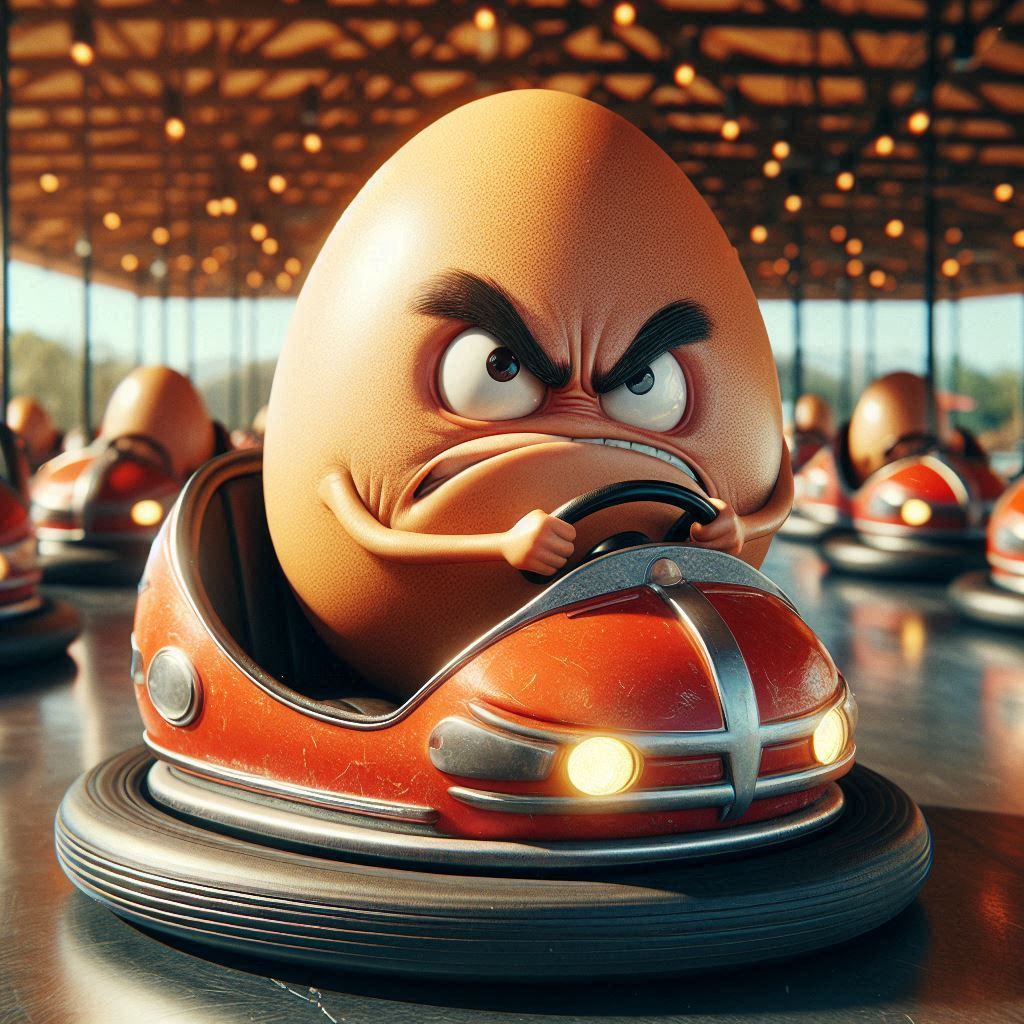 Angry egg in bumper cars