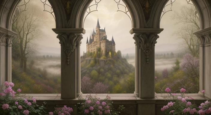 Dreamlike oil painting in warm, soft light with muted color ...