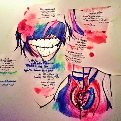 your saccharine lyrics and diabetic smile are poison to me. colourful ink drawing concept art yandere obsession 