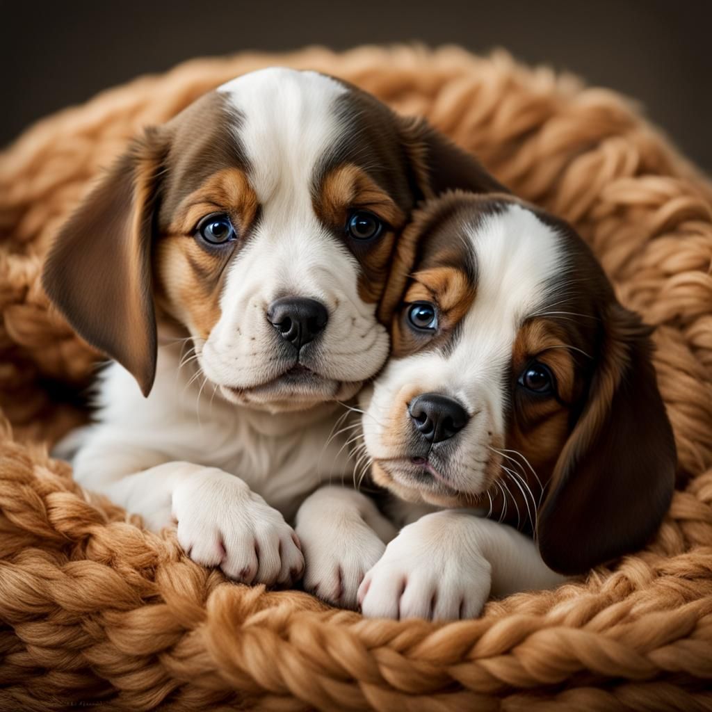 Cute puppy cuddling with another puppy  by @CrazyFox 