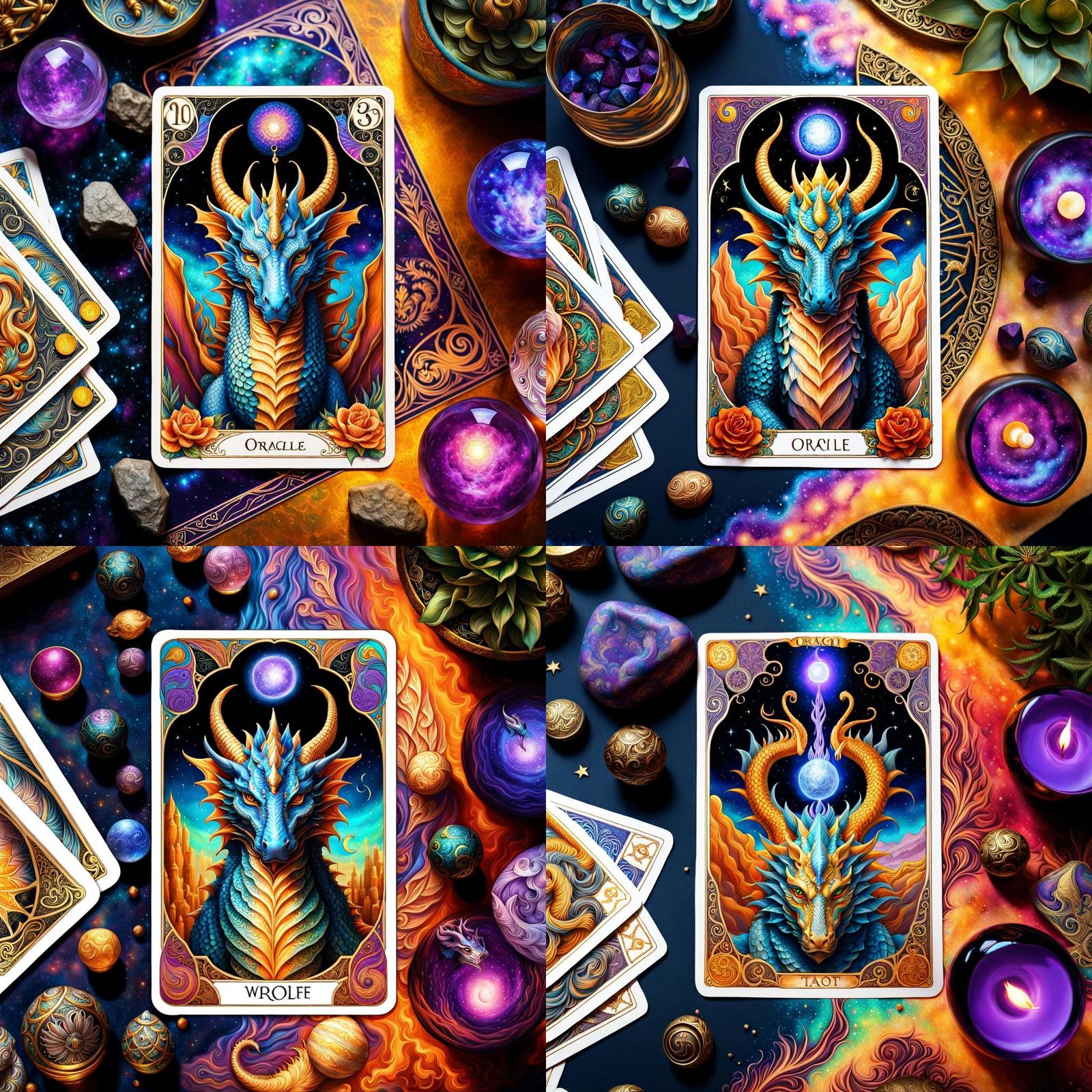 (Dragon) on a Serpentfire oracle Tarot cards and She Wolfe tarot card