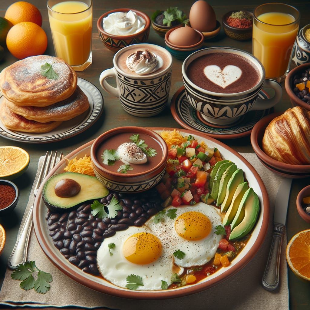 Mexican breakfast: Huevos Rancheros, accompanied by black beans ...