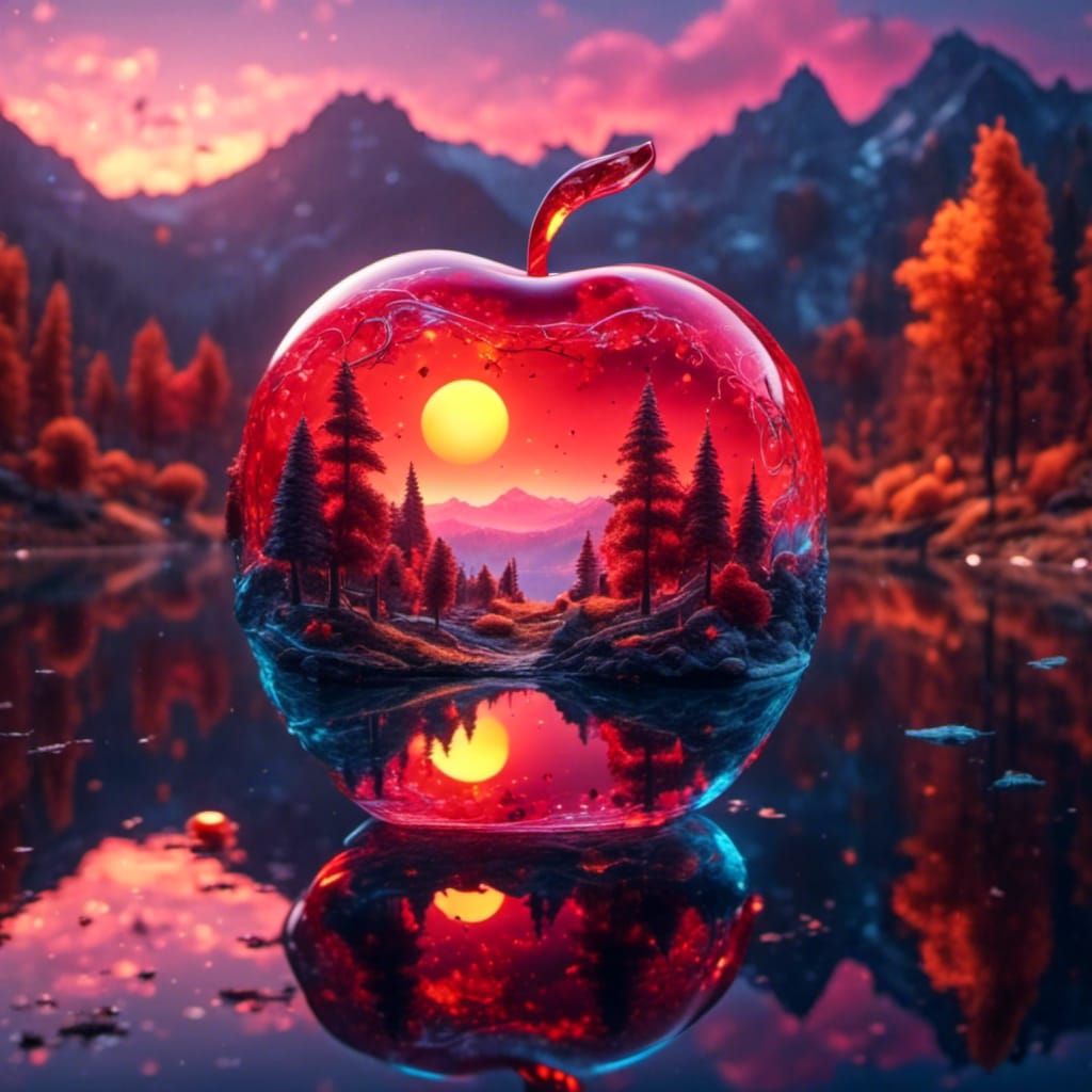 Inside the apple, a sunset reflecting off a pond...  by @Faydra6410