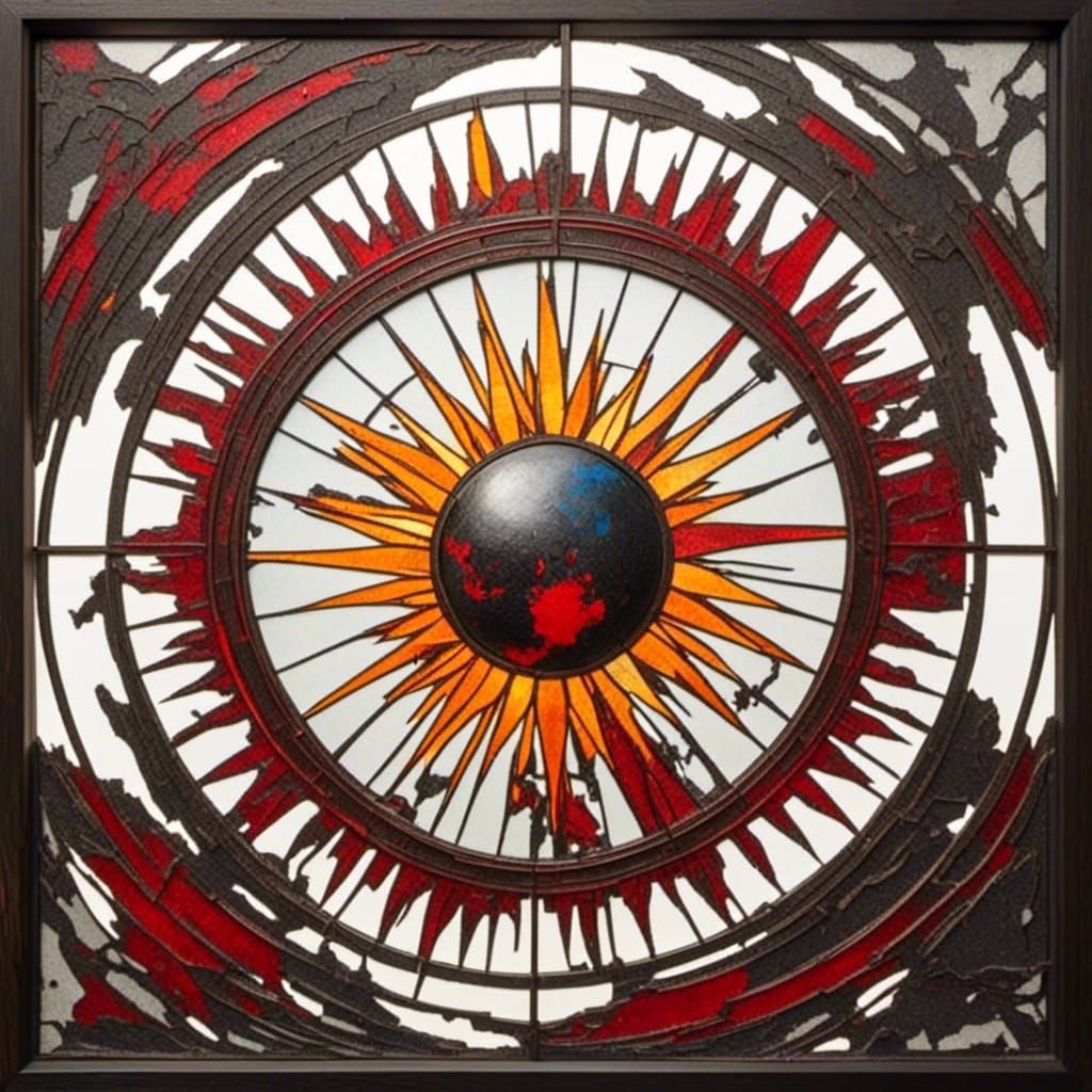 <lora:Ravens Sun:1.0> Shattered sun stained glass art