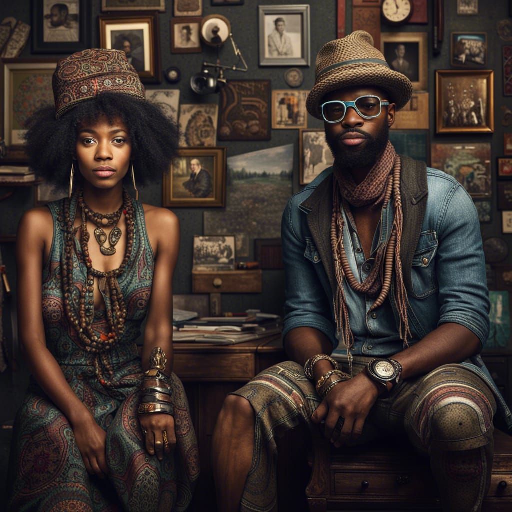hipster ebony man & woman  by @Eboni Expressions
